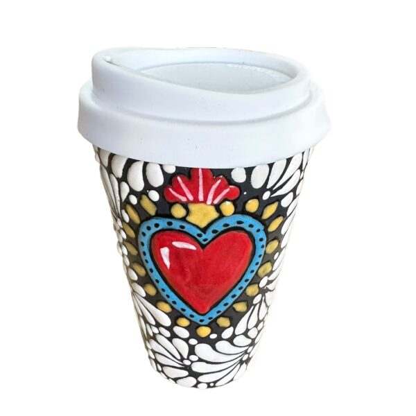 Termo 15 CM Fondo Negro Con Blanco Mik Y Sagrado Corazon